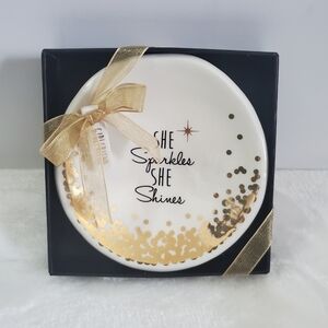 Grasslands Road She Sparkles She Shines Girlfriend Ceramic Gold Trinket Dish NIB